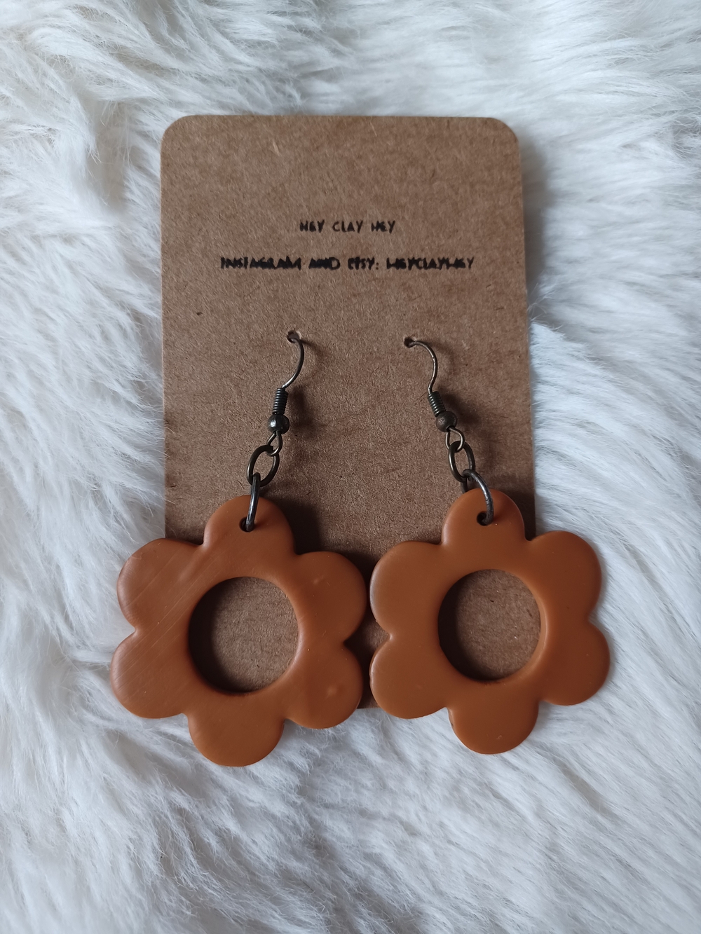 Handmade Brown Flower Dangle Earrings